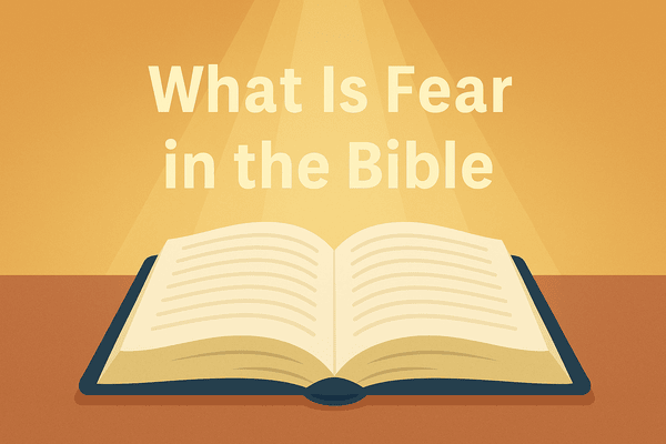 Open Bible with golden rays on dark background and text What Is Fear in the Bible