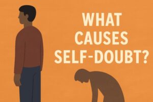 Illustration of a man and shadow symbolizing What Causes Self-Doubt?
