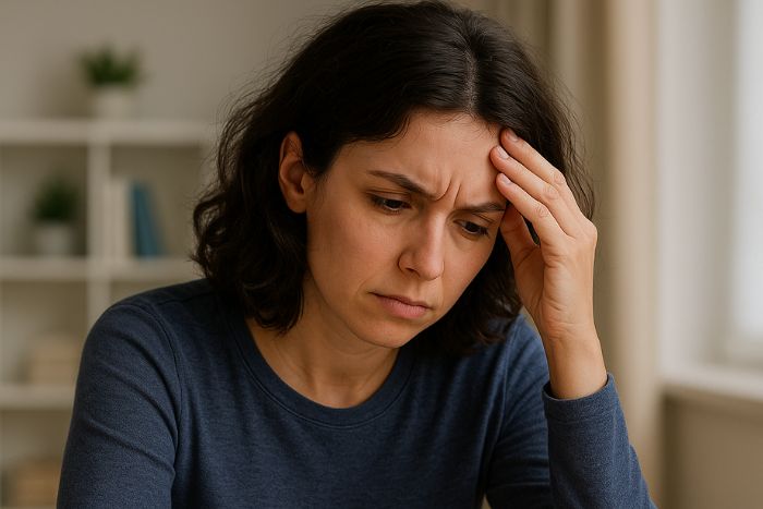 5 Surprising Ways Constantly Thinking Disorder Drains You Constantly Thinking Disorder shown by a worried woman deep in thought.